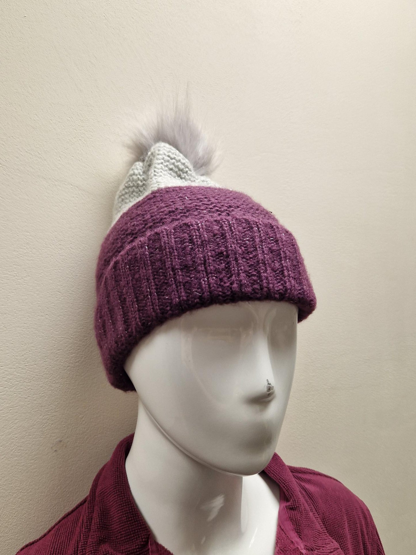 Ladies Purple and Grey Bobble Hat - one size fits all