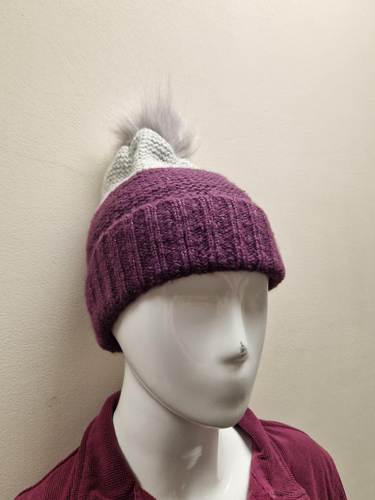 Ladies Purple and Grey Bobble Hat - one size fits all