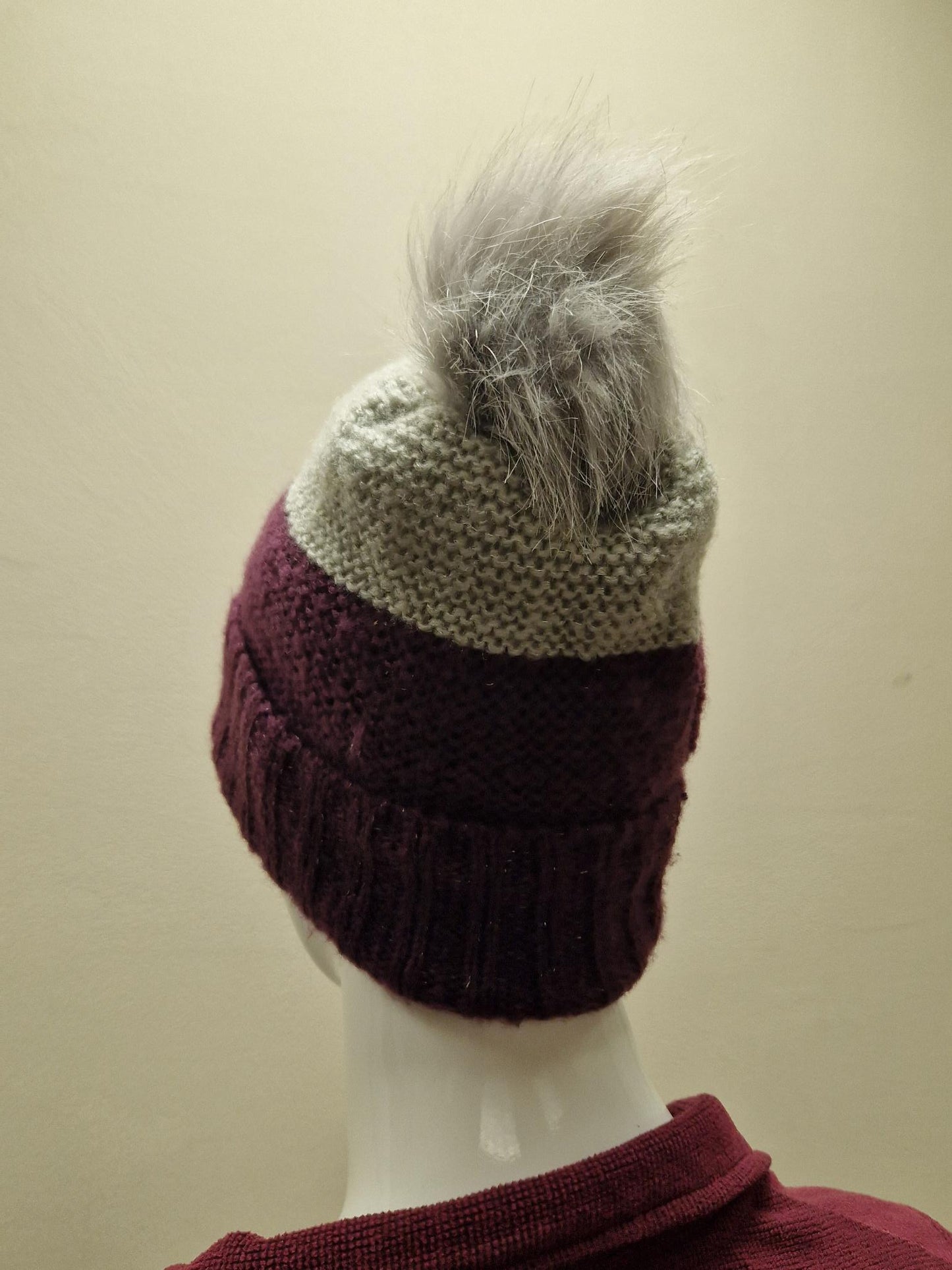 Ladies Purple and Grey Bobble Hat - one size fits all